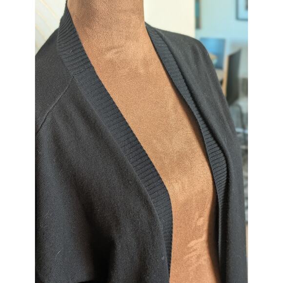 Fringed Black Cardigan Open Front By Ava Contour Sz. Med. - Picture 3 of 8